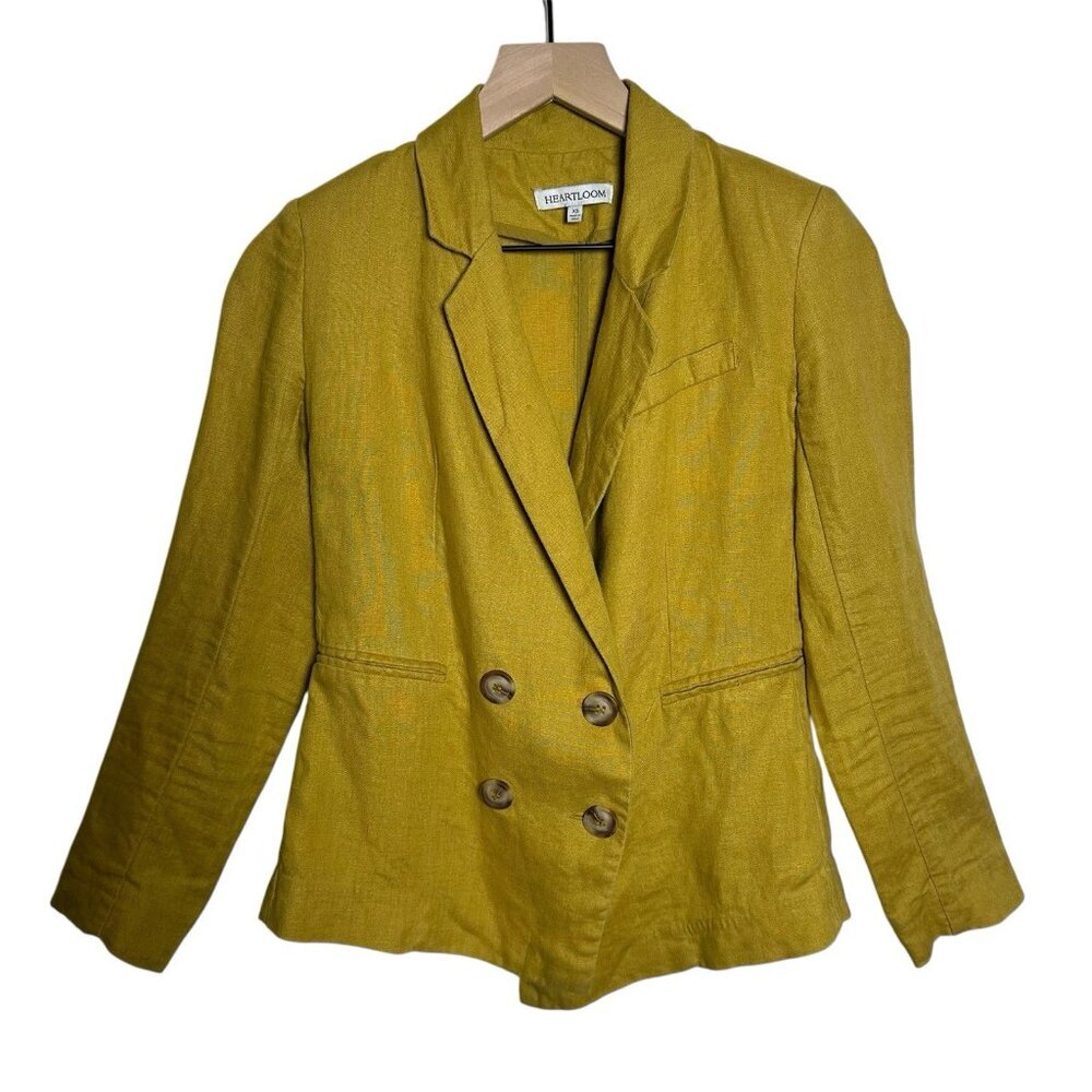 Women’s Heartloom XSmall Mustard Celsa Blazer Jacket 100% Linen Jacket Workwear